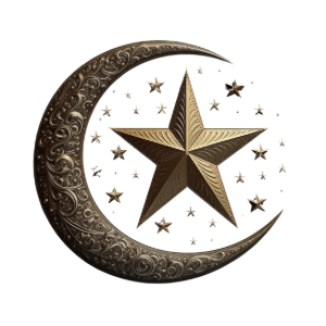Luxury Ornate Gold Crescent Moon and Star PNG
