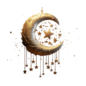 3D Hanging Gold Moon & Stars PNG