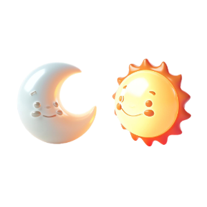 Cute 3D Sun and Moon Cartoon PNG