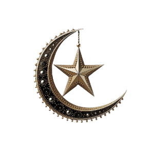 Ornate Golden Crescent Moon and Star PNG
